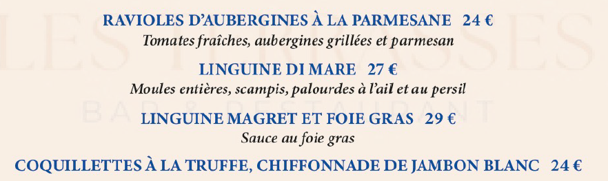 ravioles, linguine, coquilette